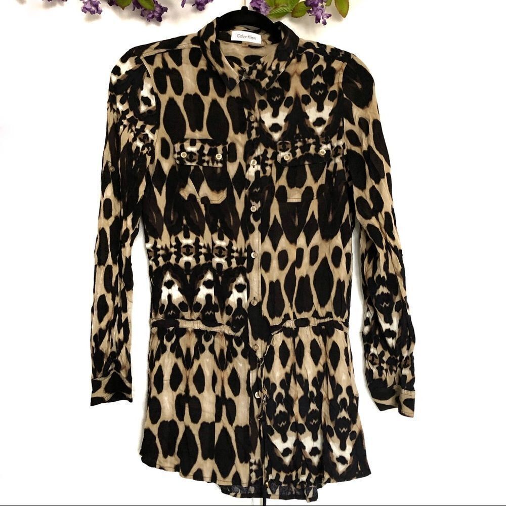 Calvin Klein leopard/cheetah printed Ruched blouse
